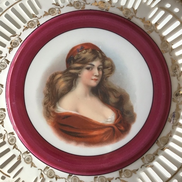 PAIR Portrait Plate Reticulated Maidens Paul's Gifts FRP & Co NY Germany Vintage - Picture 2 of 15